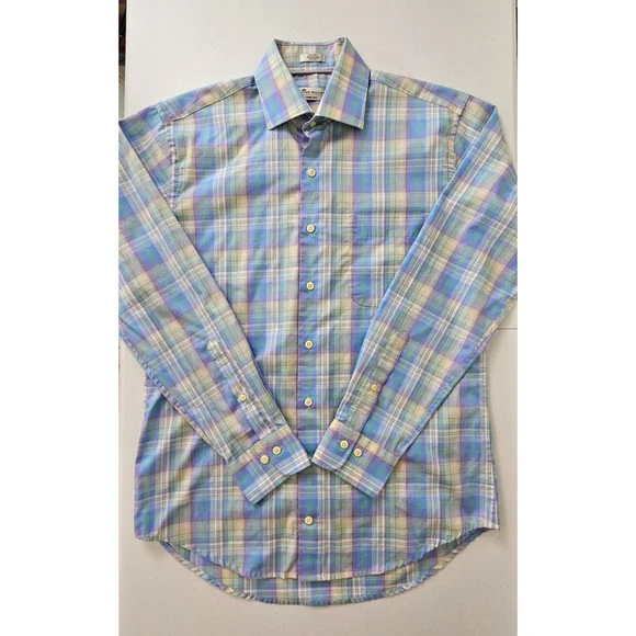 Peter Millar Crown Ease Medium Button Front Shirt Plaid Long Sleeve Blue Pastel - Picture 11 of 16